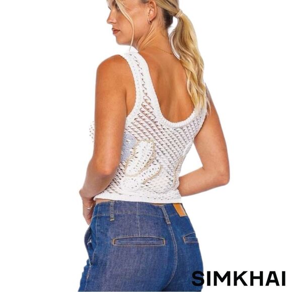 SIMKHAI **NWT** Vail Floral Crochet-Knit Tank Top in Blue Haze - Picture 7 of 13